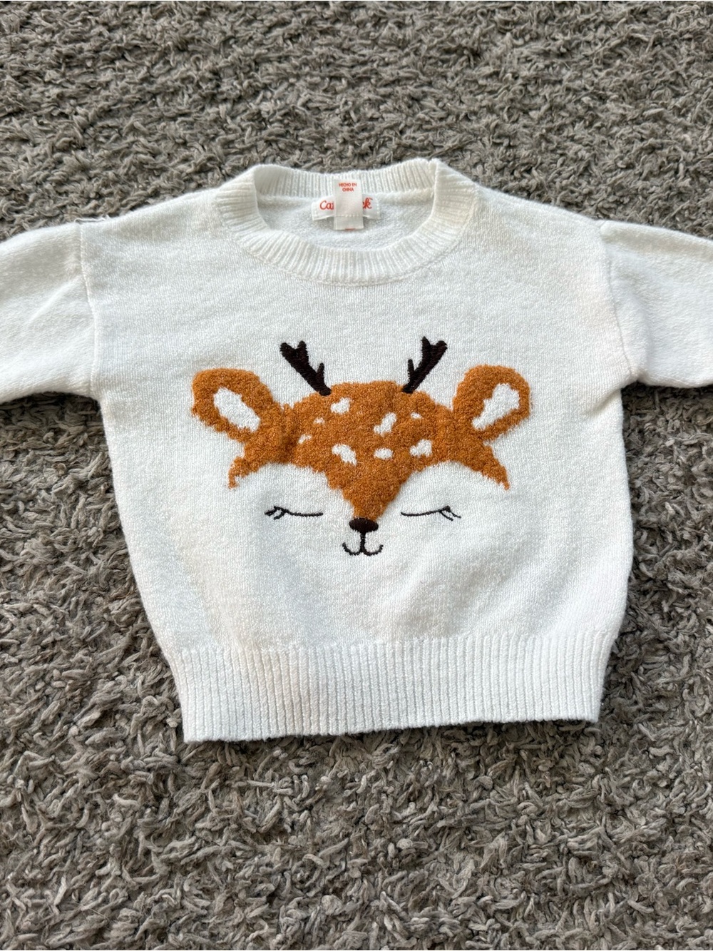 Cat & Jack Cream Sweater with Brown Deer Face